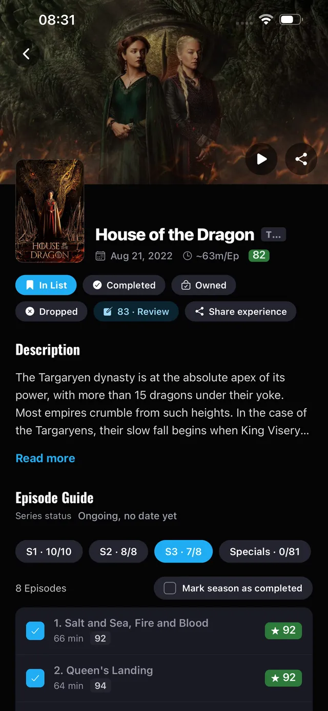 Episode by episode in the WatchNPlay app