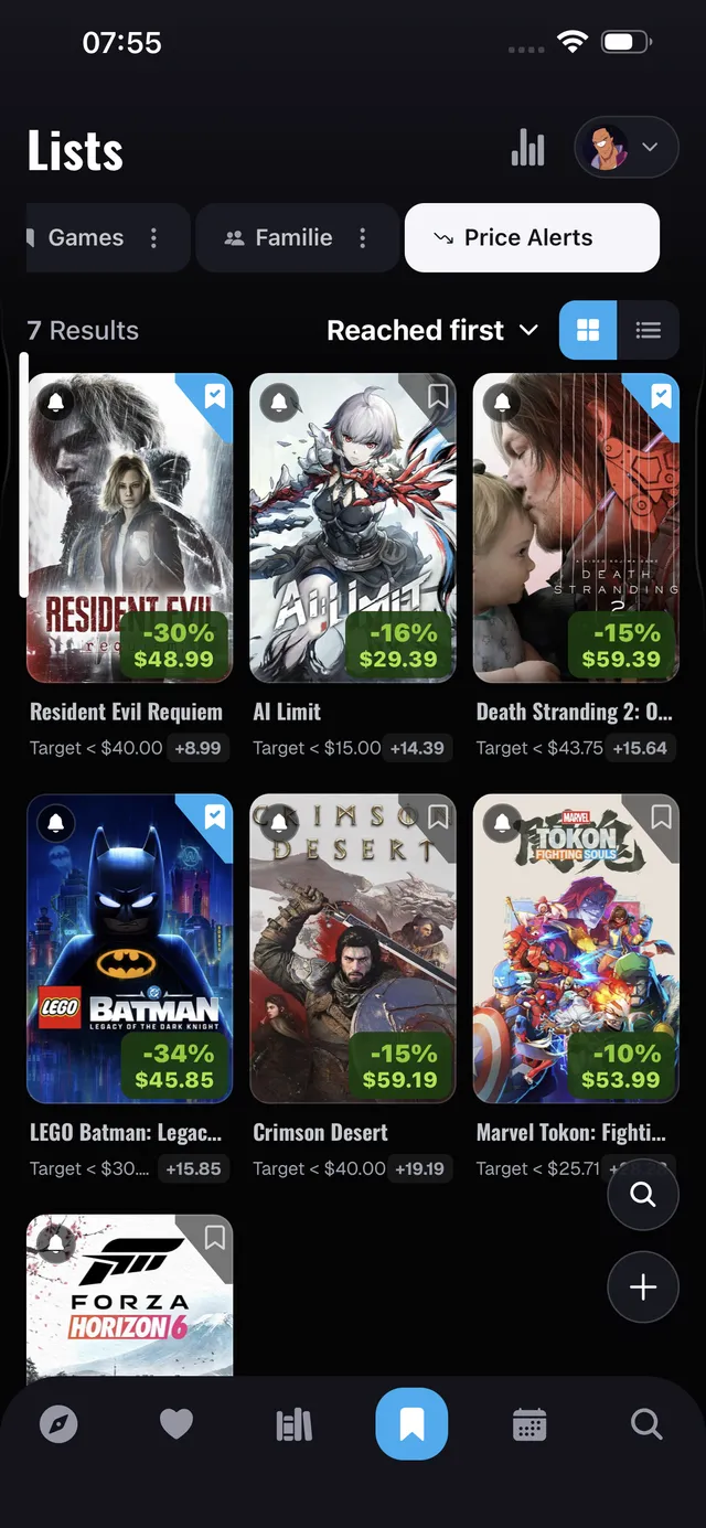 Prices in view in the WatchNPlay app
