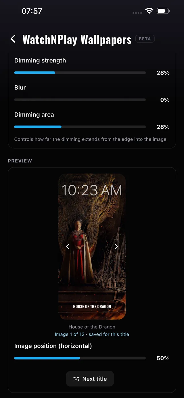 Wallpapers in the WatchNPlay app